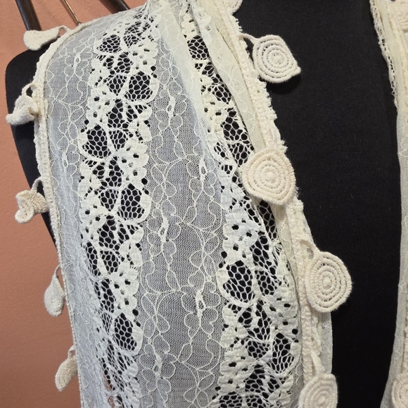 Vintage Fringe Bohochic Scarf Hippie Festival Cream Scarf Stevie Nicks - Picture 11 of 13